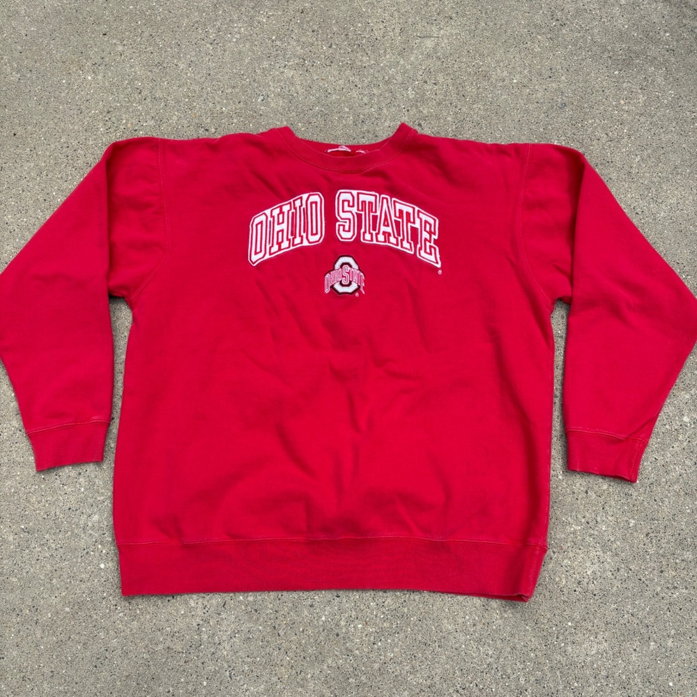 Ohio State Buckeyes Sweatshirt Mens‎ Red Embroidered College NCAA Crewneck